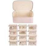Vlando Teacher Gifts for Women,Jewelry Box with 12 Velvet Jewelry Bags Travel Jewelry Case for Girls Jewelry Organizer for Travelers Birthday Gift Ideas for Women (Pink)