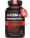 Nutratology® Ashwagandha KSM-66 7200MG + L-Theanine 100MG - Made In Canada | Stress Relief Supplements - Relaxation & Mood Support - Formulated With Bioperine For Enhanced Absorption - 60 Capsules