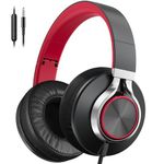 AILIHEN Headphones Wired for Computer with Microphone, Over-Ear Foldable Noise Isolation Headsets with Volume Control 3.5mm for Teens Adult Smartphones Chromebook (Red)