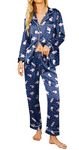 Ekouaer Christmas Sleepwear Satin Silk Pajamas for Women Button Up Holiday Lounge Set for Family Party(PAT12-Polar Bear,XXL)