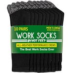 HOT FEET Men's Socks, Cotton Crew Socks for Men, Cushioned Boot Socks for Men, Work Socks for Men, 10 Pack Shoe Size 6-12.5, Black