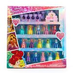 Townley Girl Disney Princess 15 Piece Water-Based Nail Polish with 3 Toe Spacers| Quick Dry| Peel Off| Gift Kit Set for Kids Girls| Ages 3