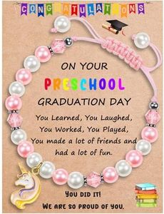 Sereney Preschool Graduation Gifts, Pink Pearl and Unicorn Graduation Bracelet as Pre K Graduation Gifts for Kids, Adjustable Length Bracelet for Daughter Granddaughter Niece
