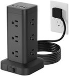 Tower Power Strip with PD 30W Fast-Charging Port, 12 Outlets, 4 USB Ports (2 USB-C), 1800J Surge Protector, Charging Station for Multiple Devices,15FT Extension Cord, Black, Home Office Essentials