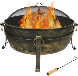 Sunnydaze 34-Inch Cauldron Style Outdoor Fire Pit Bowl with Spark Screen, Log Poker, and Wood Grate - Dark Bronze Finish