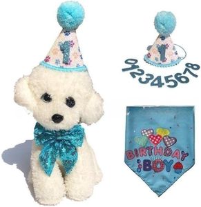 Dog Birthday Party Supplies, Reusable Girl Dog Birthday Bandana Scarf Set Cute Hat with Numbers Dog Puppy Birthday Decorations Bandana Hat Bow Set Tie for Small Medium Dog Cat Pet Toys Gifts (B)