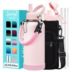 32/40/64 OZ Water Bottle with Straw - Spout Lid, Kepp Cold-48H Hot-24H, Insulated Water Bottles with Strap Carrier Bag, Paracord Handle, Protective Boot, Leakproof Metal Hydro Water Flask