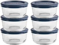 Anchor Hocking 1-Cup Round Food Storage Containers with Blue Plastic Lids, Set of 6