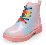 DREAM PAIRS Girls Boys Glitter Ankle Boots Side Zipper Combat Shoes with Lace Up（Toddler/Little Kid/Big Kid）,Size 4 Big Kid,Rainbow/Pink,SDBO2220K