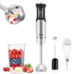 VEVOR Commercial Immersion Blender, 500 Watt 12-Speed Heavy Duty Immersion Blender, Stainless Steel Blade Copper Motor Hand Mixer, Portable Mixer with Measuring Cup, Whisk, Milk Frother, Silver