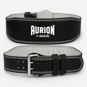 Aurion by 10Club Gym Belt for Weight Lifting - Medium Leather Gym Belt for Men with Padded Back Support - Dead Lift Belt for Enhanced Stability and Comfort - Black