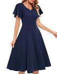 HomRain Office Women Dress A-line Formal Wedding Guest Dress Knee Length Cocktail Elegant Dress,Navy S