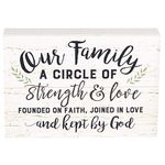 P. Graham Dunn Our Family Strength Love Faith White Wash 10 x 7 Inch Solid Pine Wood Boxed Pallet Wall Plaque Sign