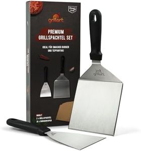 grillart® Set di spatole per barbecue in acciaio inox di alta qualità per hamburger Smashed con 30 pezzi di carta per hamburger – Spatola per barbecue per Plancha & Teppanyaki – Paletta per barbecue