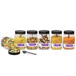 PEARLPET Space Saver Container Set for Kitchen Storage with Plastic LID and Spoons, Set of 6 Pieces with 6 Spoons (1000 ML Black Cap & Spoons)