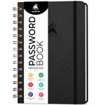 Clever Fox Password Book Spiral – Internet Address & Password Organizer with Laminated Alphabetical Tabs – Password Keeper Journal – Hardcover, Medium Size, 6.1x7.7” (Black)