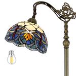 Tiffany Style Reading Floor Lamp Lighting W12H64 Inch 1E26 Blue Stained Glass Lotus Lampshade Antique Adjustable Arched Resin Base Foot Switch Easy Assemble S220 WERFACTORY Lamps Home Decoration…