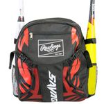 Rawlings Savage Youth Baseball Bag - Kids Bat Bag – Durable Baseball Backpack – Holds Two Bats – Includes Hook to Hang on Fence - Black/Red