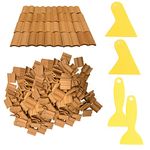 Cayway 300 PCS Mini Red Roof Tiles Set, Red Miniature Tiles with Scraper, Roof Tiles Fake Tiles Model Landscape Accessories Dollhouse Fake Tiles for DIY Dollhouse Bricks Diorama Fairy