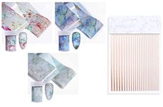 S.A.V.I 3 Nail Foil Rolls 1 Rose Gold Line Sticker DIY Holographic Marble Pattern Nail Decoration Nail Foil Wraps Decal for Fingernails Women, Size 100x4 CM per roll