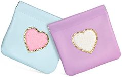 BYXEPA Coin Purse 2 Pack Change Purses Small PU Leather Cosmetic Bag Pocket Heart Makeup Organizer Cute Portable Waterproof Jewelry Travel Case for Women (Blue + Purple)