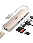 JVJ USB C Hub, USB C Dongle for MacBook Pro/iPad Pro, 7 in 1 USB C to HDMI Multport Adapter- 4K HDMI, 100W PD, USB 3.0, SD/MicroSD Reader, HDMI Conversion Adapter for Type C Devices (Rose Gold)