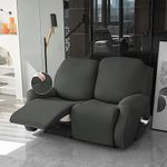 HOKIPO Recliner Stretch Sofa Slipcover 2 Seater Fully Covered 6-Piece Set Machine Washable Furniture Protector with Elasticity for Kids Pet, Grey (AR-4741-GRY)