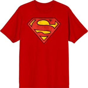 Superman Logo Men's Red Crew Neck Short Sleeve Tee-Medium