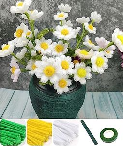 YOOTOM 300PCS DIY Crafts Pipe Cleaner Flower Kits for Little Daisies Making, Chenille Stems Daisy Flower Creation, 18 Artificial Daisies Bouquets for Party Wedding Home Decor