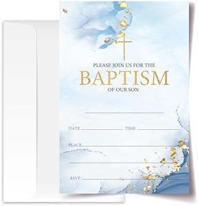 ANYEMW 4x6 Baptism Cards For Boy Baptism Invitations, Baptism Decorations, Blue And Gold Decorations, Boy Baptism, 20 Cards with 20 Envelopes.(51)