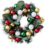 THE TWIDDLERS - Christmas Door Wreath with Festive Colours Red Gold Baubles and Holly Berries Ornaments, 32cm - Traditional Green White Frosted Winter Xmas Home Decorations