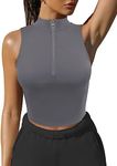 LASLULU Womens Crop Padded Tank Tops Zip Up Sweatshirts Sport Bra Summer Sleeveless Tops Running Fitness Shirts Racerback Yoga Gym Workout Tank Top with Built in Bra(Grey Large)