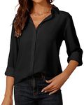 SPRING SEAON Women's Button Down Shirts Causal Collared Blouses Work Office Long Sleeve Chiffon Blouse for Ladies Black