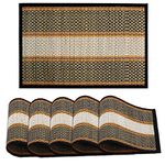 Hokipo Handcrafted Madurkathi Heat Resistant Table Placemats Set Of 6 For Dining Table, 12X18 Inches - Black - River Grass