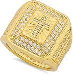 Hip Hop 14k Gold Plated Iced Out Micropave CZ 21.5mm Cross Bling Ring, Size 8 + Jewelry Polishing Cloth