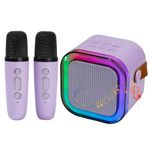Mini Karaoke Machine for Kids Adults with 2 Wireless Microphones, Portable Singing Machine for Ages 3,4,5,6,7,8,9,10,11,12+ Years Old Girl Birthday Gift, Karaoke Speaker, Family,Home Party (Purple)