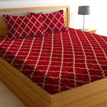 AEROHAVEN 180TC Glace Cotton Moroccan Fitted Double Queen Bedsheet with 2 King Size Pillow Covers, 72" x 78" - GCB02 - Red