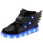 YUNICUS Light up High-top Sneakers USB Charging Flashing Wings Sneakers for Toddler Boys(1 Little Kid Black 32)