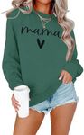 Dressmine Womens Casual Long Sleeve Crewneck Loose Mama Sweatshirt Graphic Shirts Pullover Tops, Green, Medium