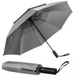 Lehwoik Umbrella Windproof Strong, Double Vented Folding Umbrella, 16 Fiberglass Ribs, Compact Travel Umbrella, Reverse Design, Automatic Umbrella One Button Open/Close with Anti-Rebound Handle - Grey