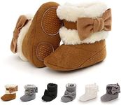 E-FAK Baby Boy Girl Boots Newborn Shoes Winter Snow Bowknot Anti-Slip Soft Sole Warm Infant Toddler Prewalker Booties(0-6 Months, B/Brown)