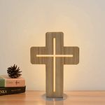 Cross Shaped Wood Bedside Lamp, Coopark 3D LED Optical Night Light,Personalized Room Decor Best Birthday Christian Retirement Gifts for Women Friend