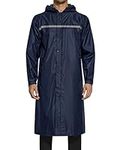 Mens Long Rain Jacket Waterproof Hooded Raincoat Lightweight Packable Windproof Outdoor Rain Coat Rainwear Navy XXL