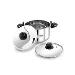 Potscape Stainless Steel Strainer Pot with Glass Lid - 3.7L Rice Cooking Pot with Strainer Lid - Induction Base - Anti-Locking Design - 304-Grade - Ideal for Pasta, Vegetables, Rice - 20cm Diameter