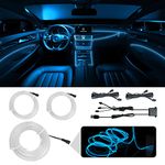 WOWLED Ice Blue El Wire Car interior Lights, 3 in 1 USB Neon Wire Light Kit for Car Ambient Lighting Atmosphere Car Led Interior Strip Light Sewing Edge Decoration(5m / 5V)