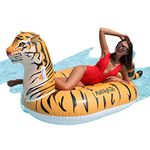 AirMyFun Inflatable Giant Tiger Float, Lounge Rafts Foam Pool Float with Durable Handles, Summer Pool Party Outdoor&Indoor Decorations for Adults Kids