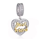 Best Friend Heart Bracelet Charms for Women - 925 Sterling Silver Dangling Bead - Fit Pandora Charm Bracelets, Necklaces, European Snake Chains - Birthday/Thanksgiving Gifts.