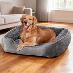 JOEJOY Dog Bed Extra Large - Washable Anti-Anxiety Pet Bed Soft Plush Cat Bed Rectangle Non-Slip Bottom Pet Bed - Small | Medium | Large Size Mattress Mat For Dog, Grey