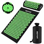 Acupressure Massage Mat and Acupressure Pillow with Carry Bag, Relaxation & Meditation - Acupressure Mat with Cushion Acupressure Set Including Neck Pillow for Neck and Back Pain (Black + Green)