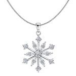 HighSpark 925 Silver Classic Snowflake Solitaire Pendant & Chain| 92.5 Sterling Silver and Diamond like Brilliance Sparkling Zirconia | Lovely Gift - Classic Snowflake